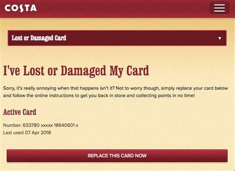 replacement costa card.